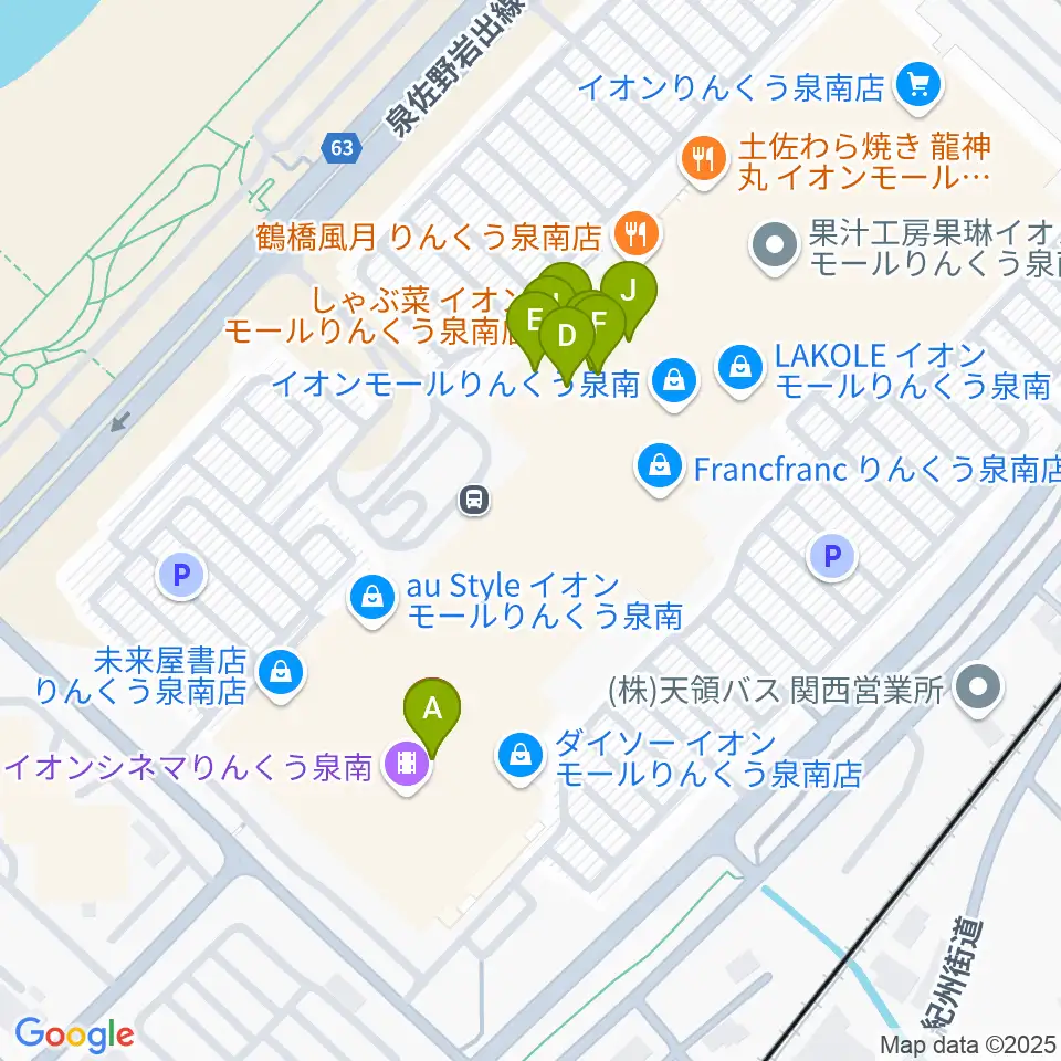 JEUGIAカルチャーセンター イオンモールりんくう泉南周辺のファミレス・ファーストフード一覧地図