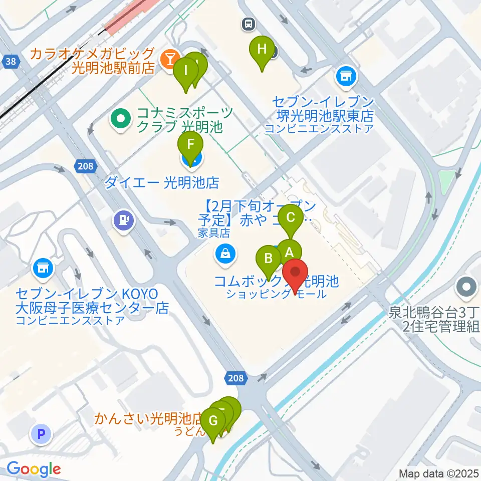JEUGIAカルチャーセンター 光明池周辺のファミレス・ファーストフード一覧地図