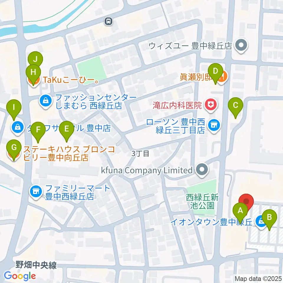 JEUGIAカルチャーセンター イオンタウン豊中緑丘周辺のファミレス・ファーストフード一覧地図