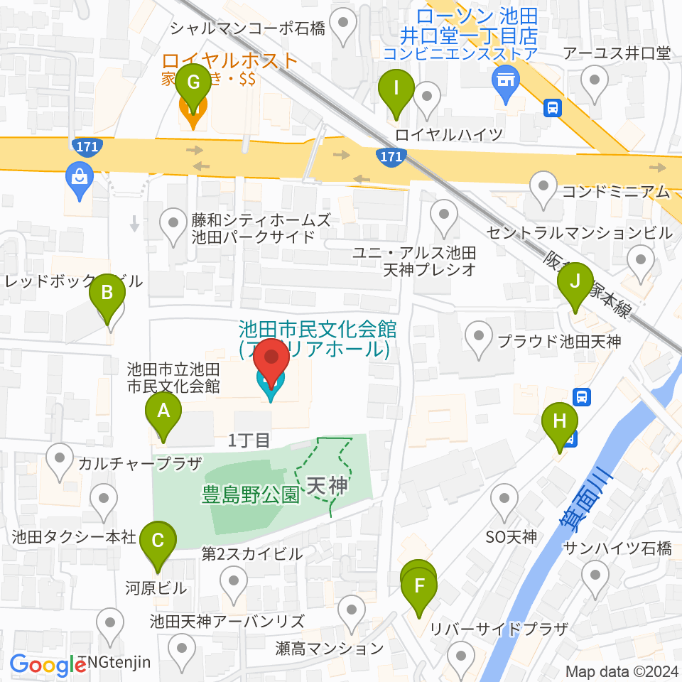 スタジオアゼリア周辺のファミレス・ファーストフード一覧地図