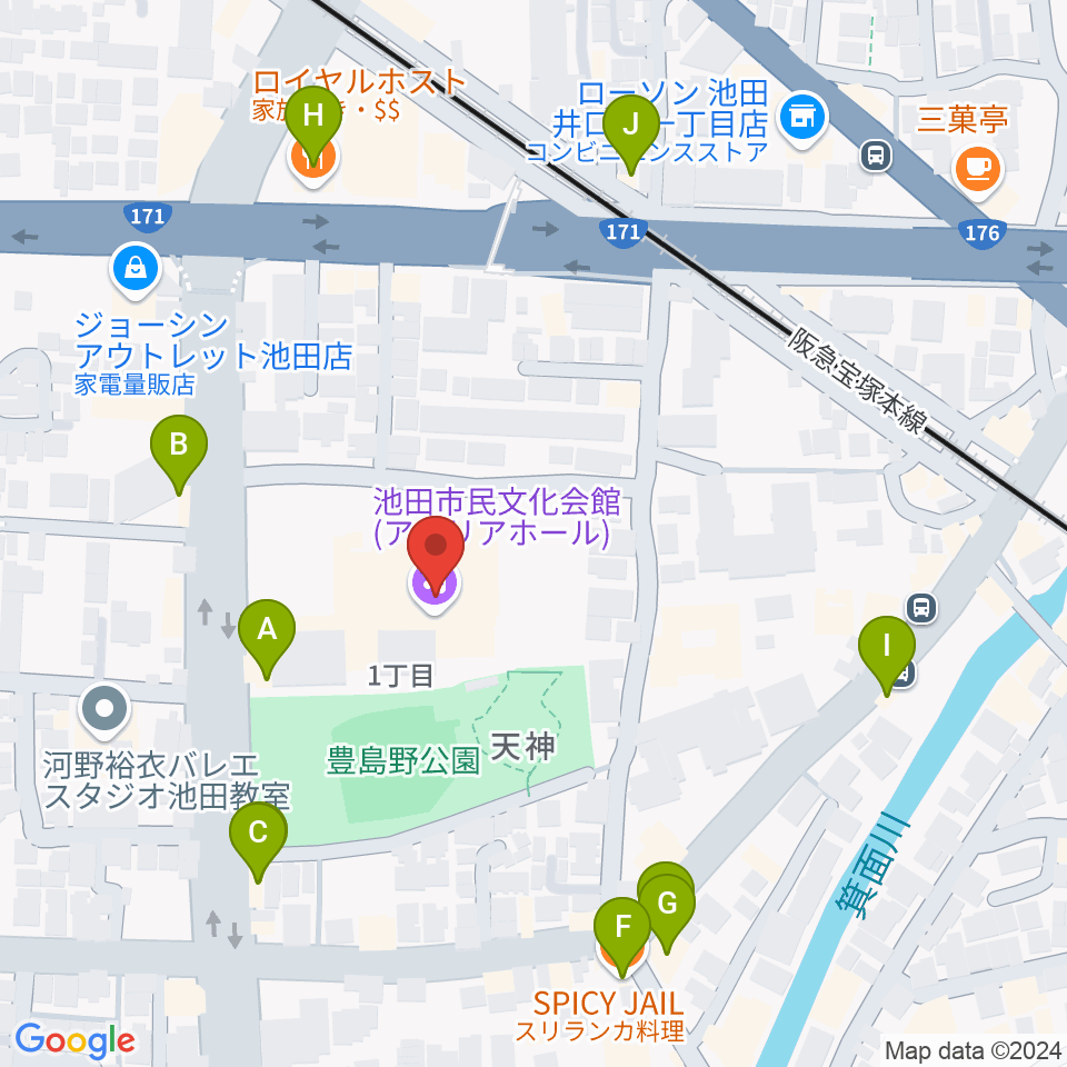 スタジオアゼリア周辺のファミレス・ファーストフード一覧地図