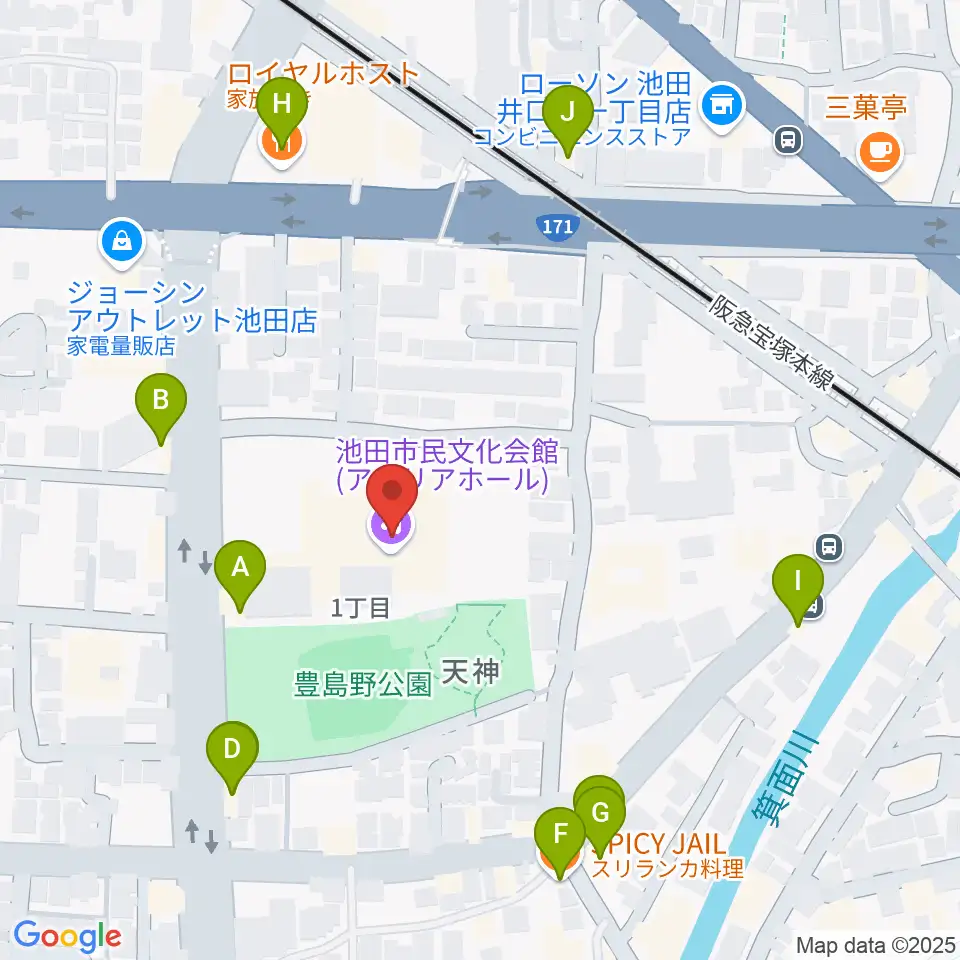 スタジオアゼリア周辺のファミレス・ファーストフード一覧地図