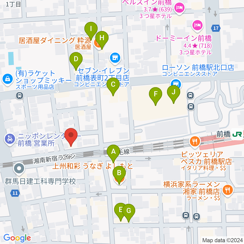 ダストボウル前橋店周辺のファミレス・ファーストフード一覧地図