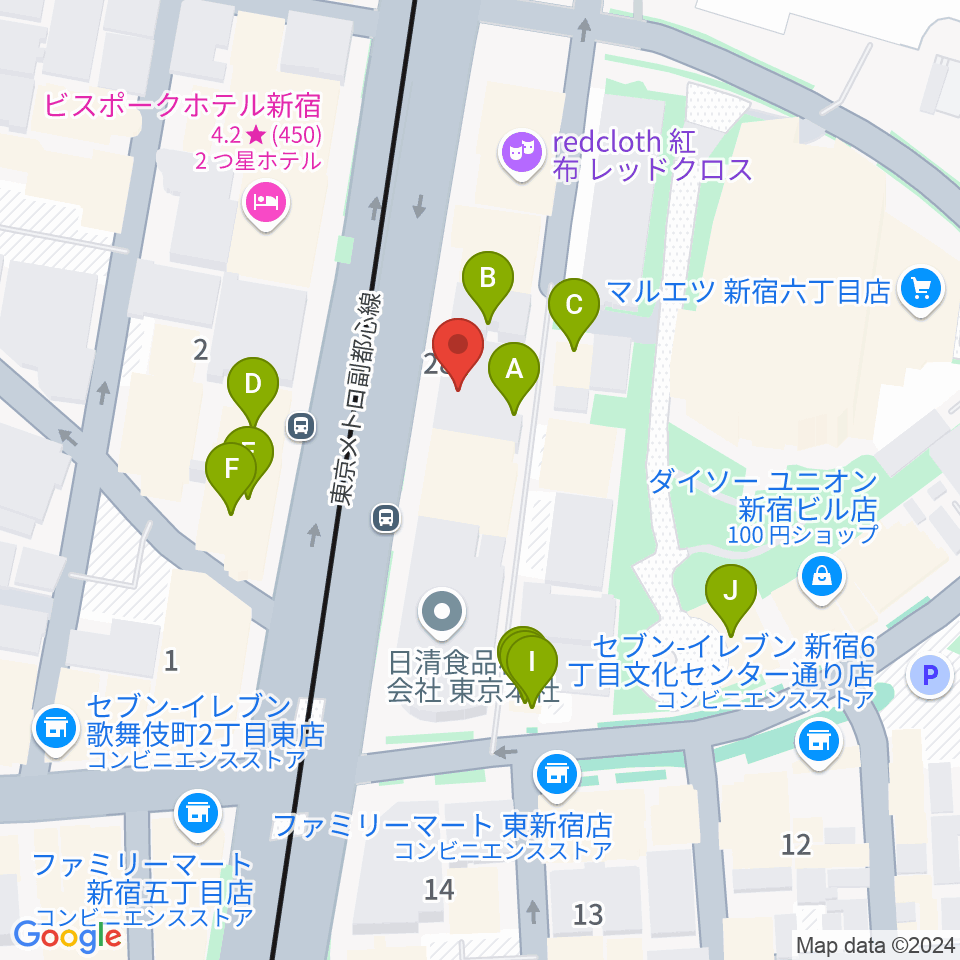 新宿SACT!周辺のファミレス・ファーストフード一覧地図