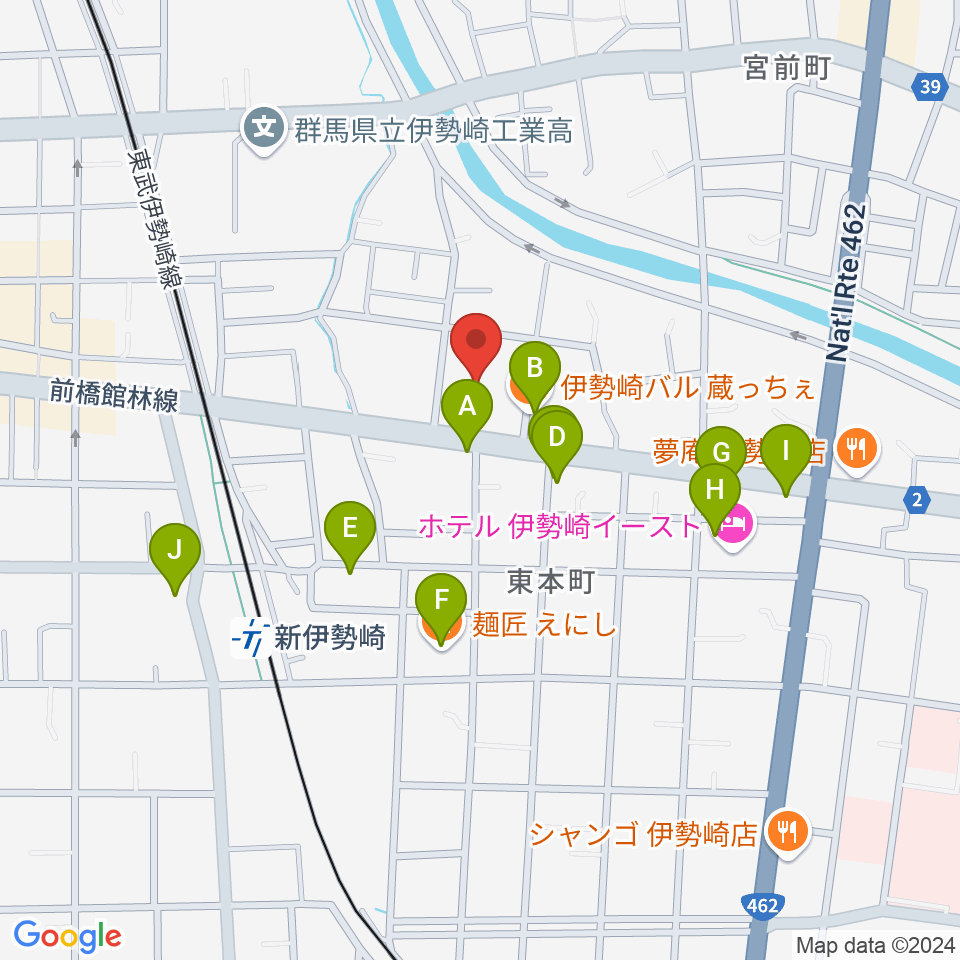 ダストボウル伊勢崎店周辺のファミレス・ファーストフード一覧地図