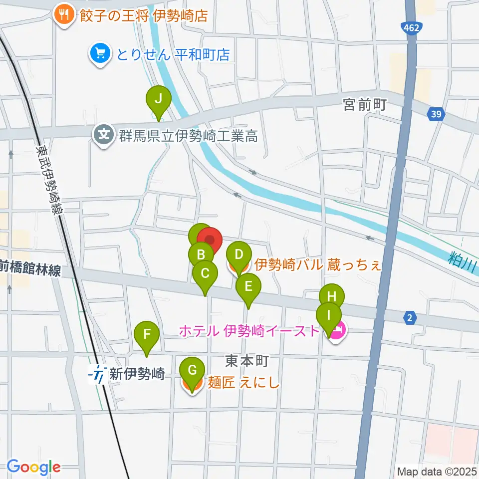ダストボウル伊勢崎店周辺のファミレス・ファーストフード一覧地図