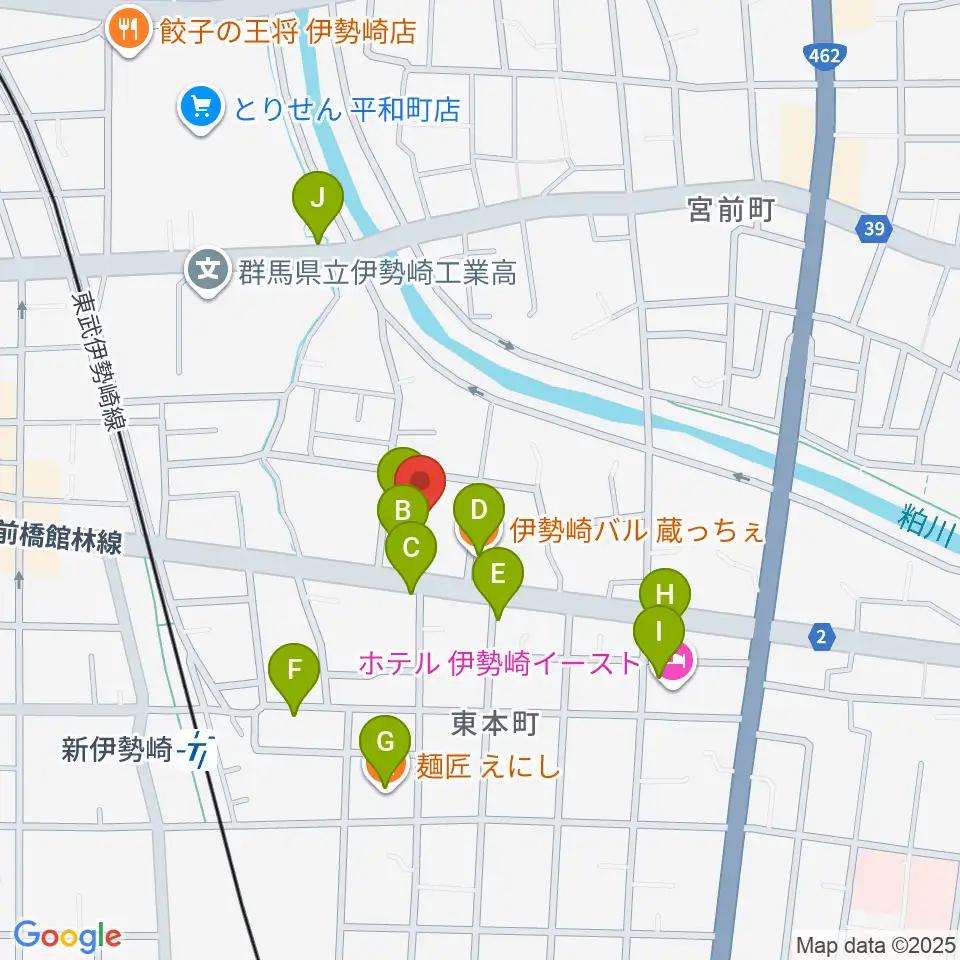ダストボウル伊勢崎店周辺のファミレス・ファーストフード一覧地図