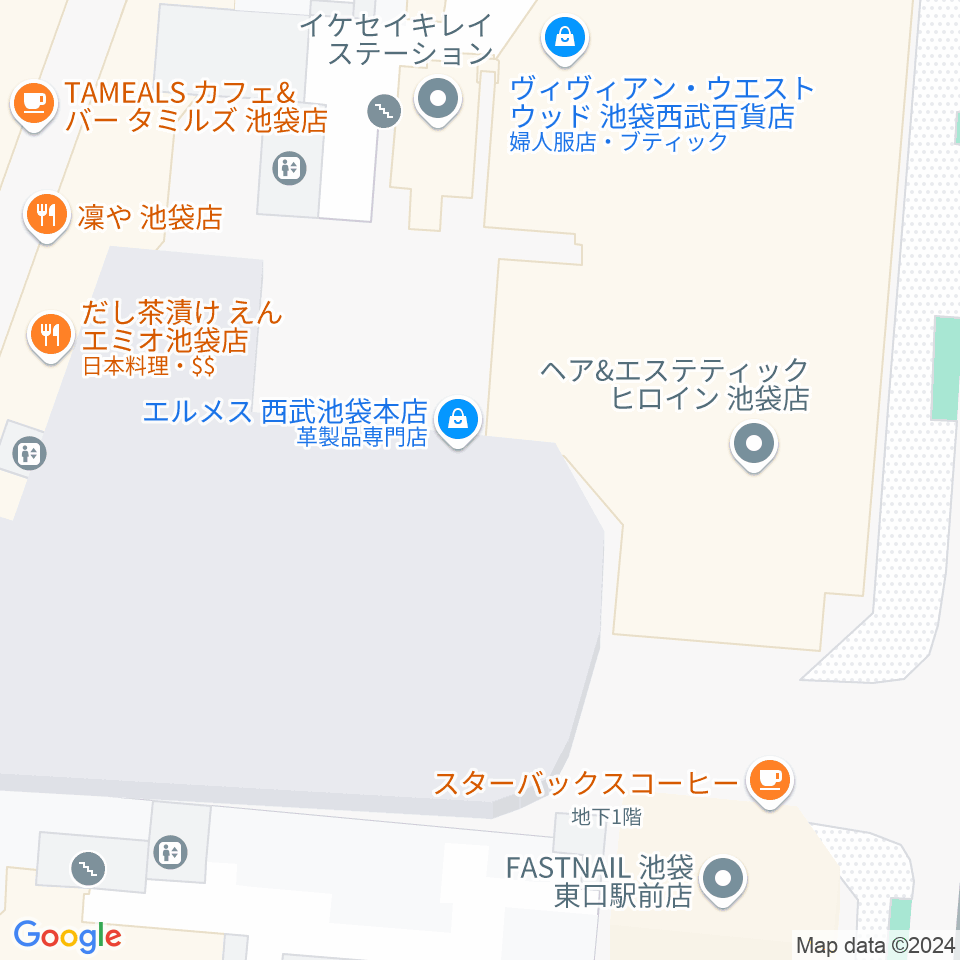 池袋コミュニティ・カレッジ周辺のファミレス・ファーストフード一覧地図