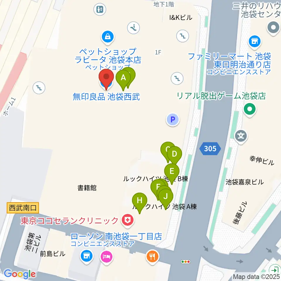 池袋コミュニティ・カレッジ周辺のファミレス・ファーストフード一覧地図