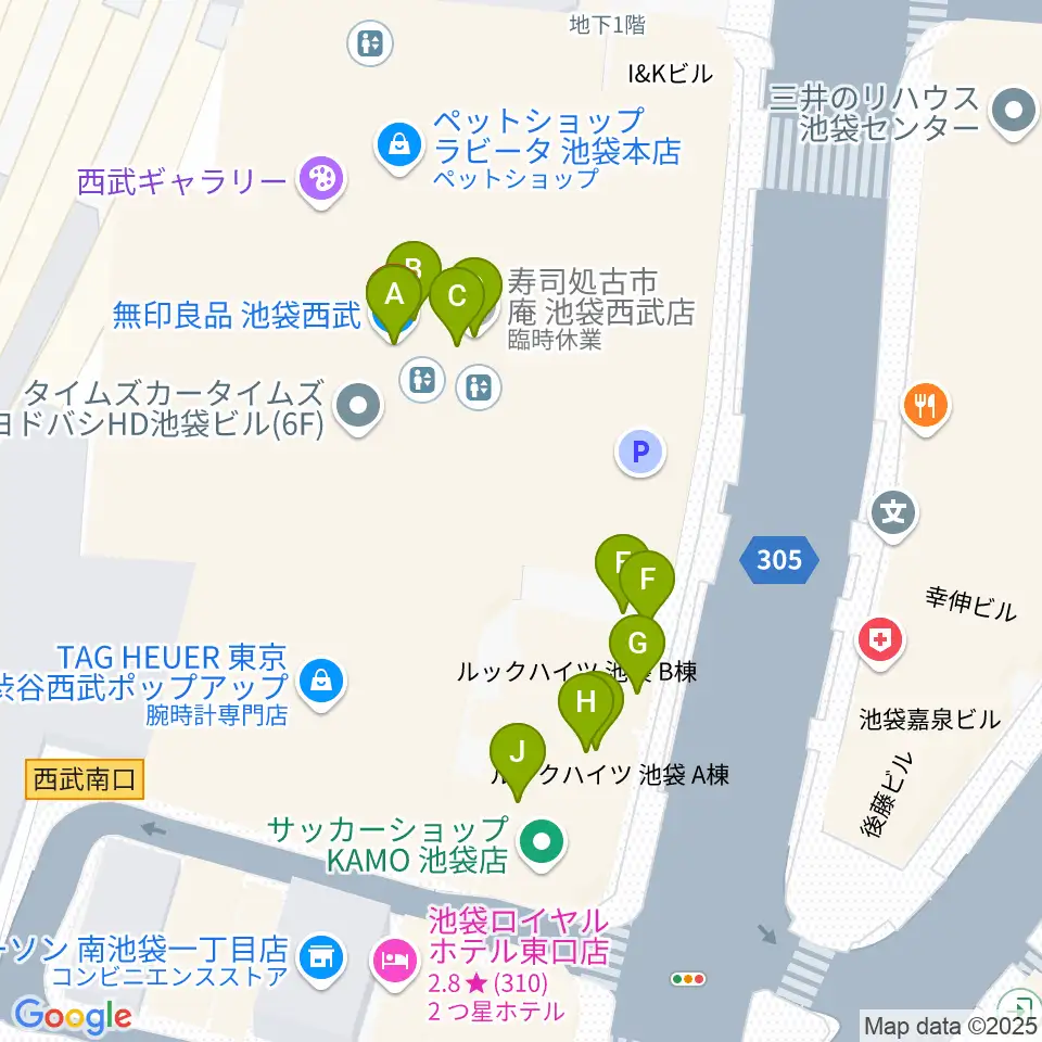 池袋コミュニティ・カレッジ周辺のファミレス・ファーストフード一覧地図
