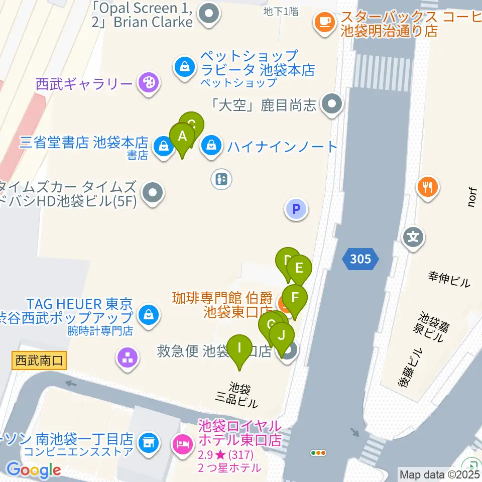 池袋コミュニティ・カレッジ周辺のファミレス・ファーストフード一覧地図