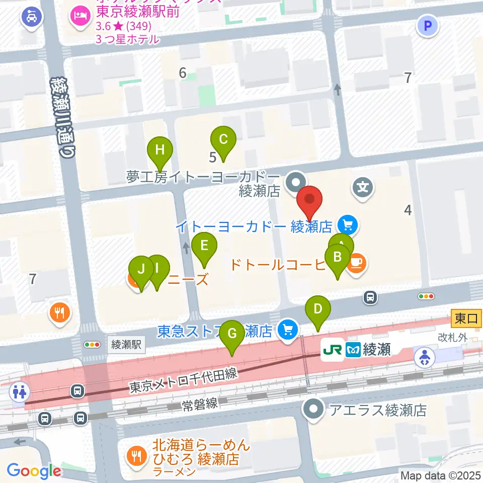 セブンカルチャークラブ綾瀬周辺のファミレス・ファーストフード一覧地図