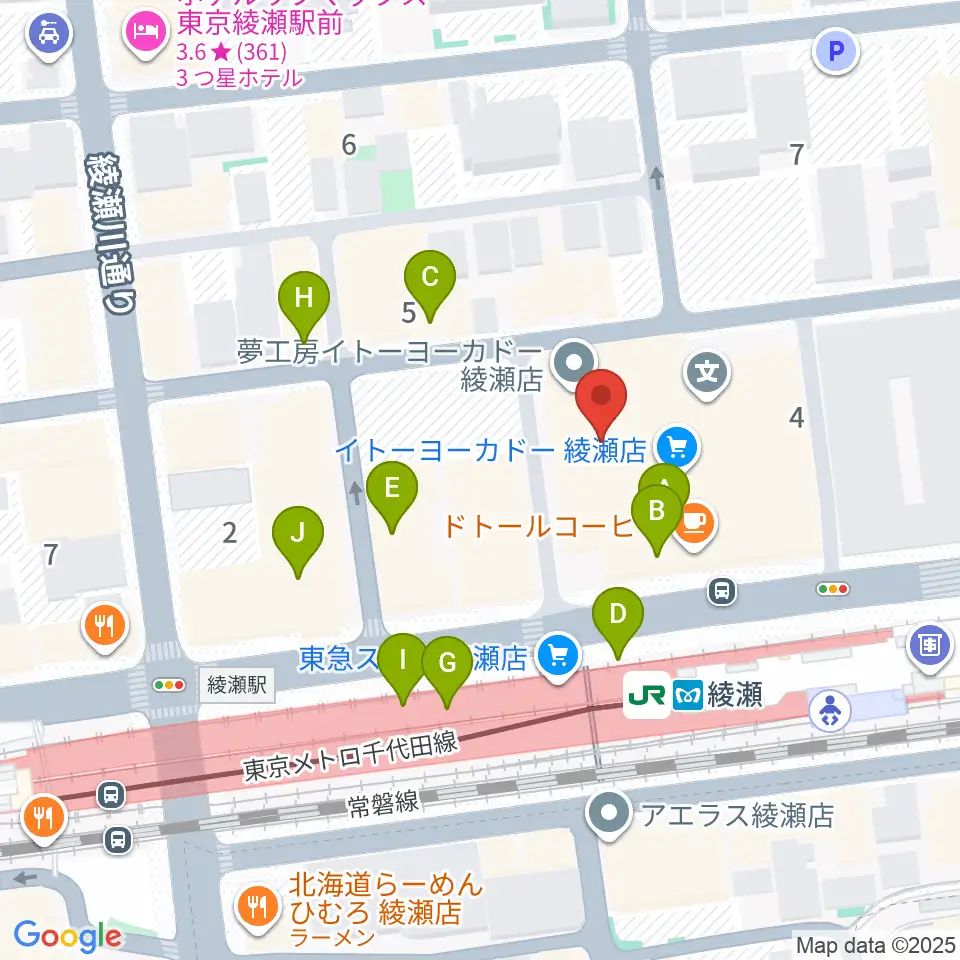 セブンカルチャークラブ綾瀬周辺のファミレス・ファーストフード一覧地図