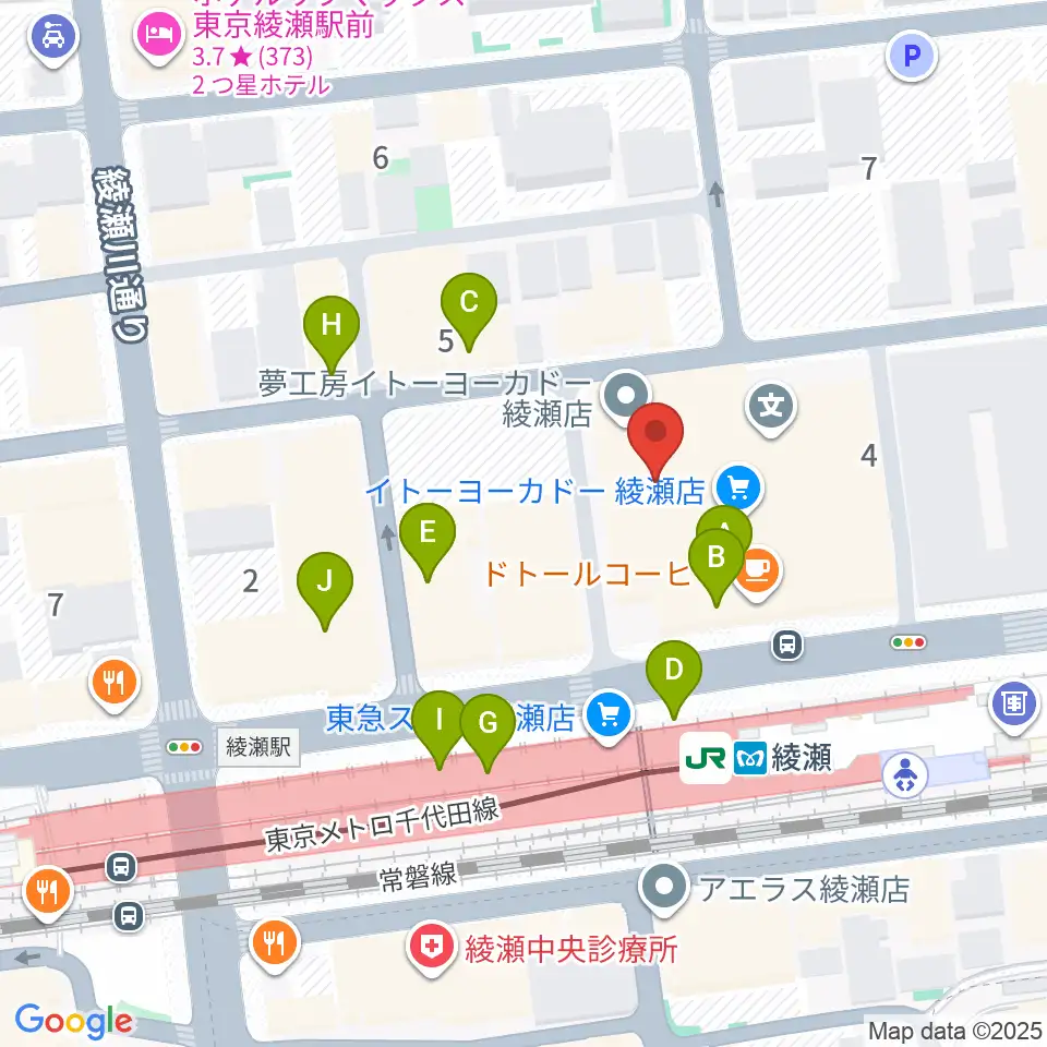 セブンカルチャークラブ綾瀬周辺のファミレス・ファーストフード一覧地図