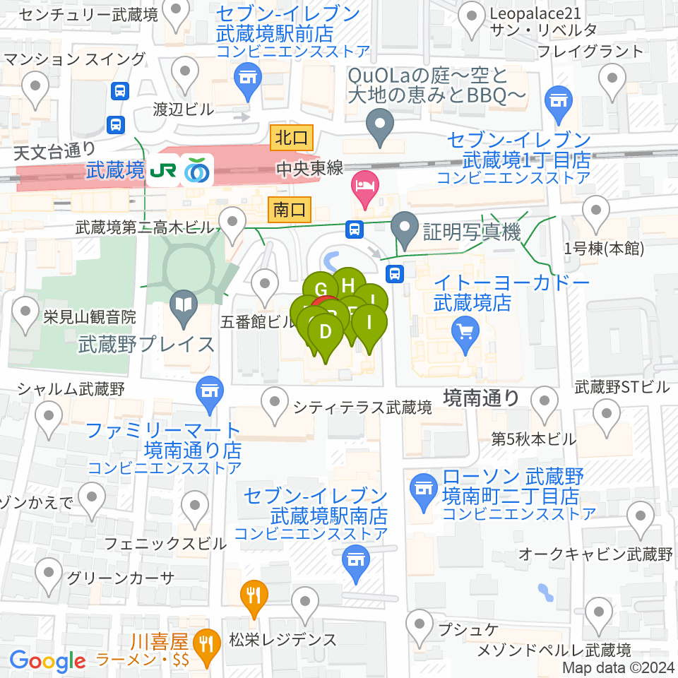 セブンカルチャークラブ武蔵境周辺のファミレス・ファーストフード一覧地図