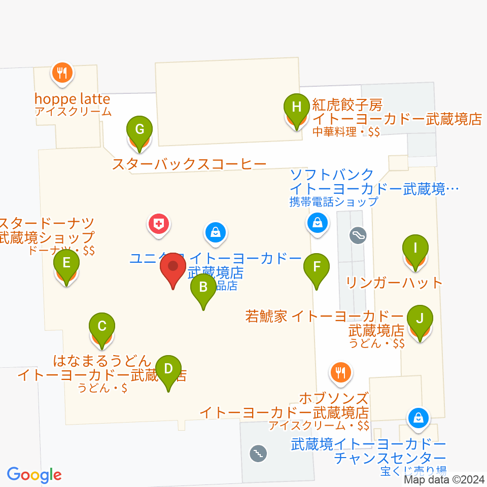 セブンカルチャークラブ武蔵境周辺のファミレス・ファーストフード一覧地図