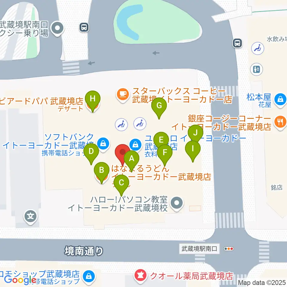 セブンカルチャークラブ武蔵境周辺のファミレス・ファーストフード一覧地図