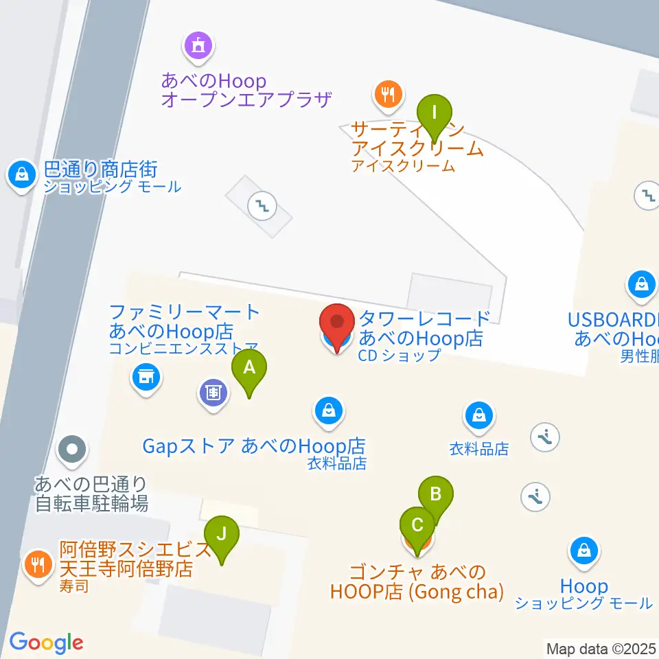 タワーレコード あべのHoop店周辺のファミレス・ファーストフード一覧地図