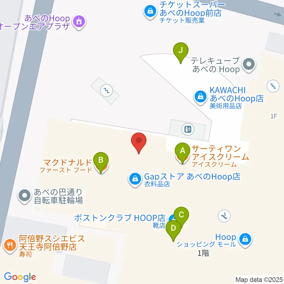 タワーレコード あべのHoop店周辺のファミレス・ファーストフード一覧地図