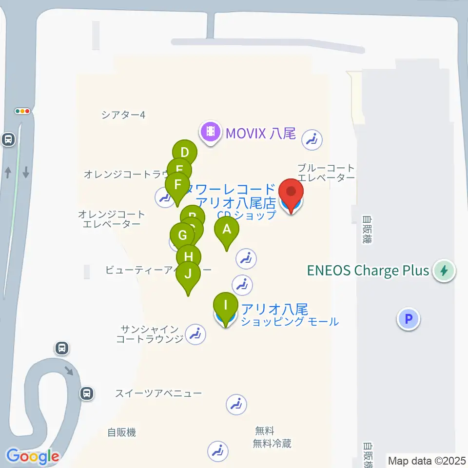 タワーレコード アリオ八尾店周辺のファミレス・ファーストフード一覧地図