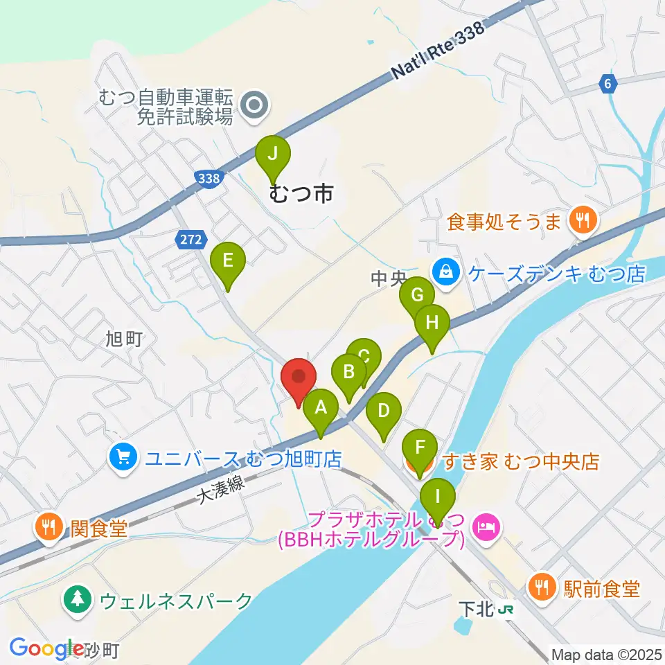 TSUTAYA むつ店周辺のファミレス・ファーストフード一覧地図