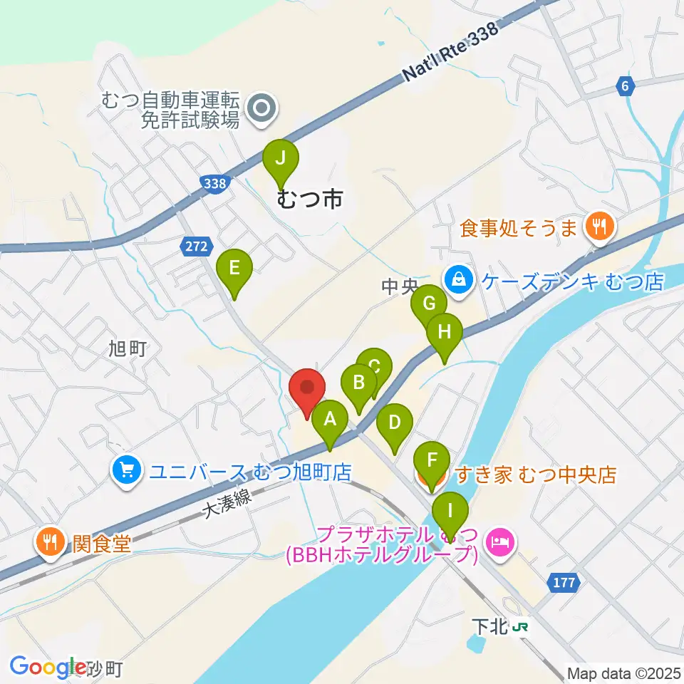 TSUTAYA むつ店周辺のファミレス・ファーストフード一覧地図