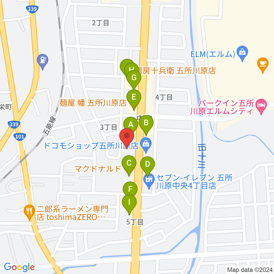 ゲオ五所川原店周辺のファミレス・ファーストフード一覧地図