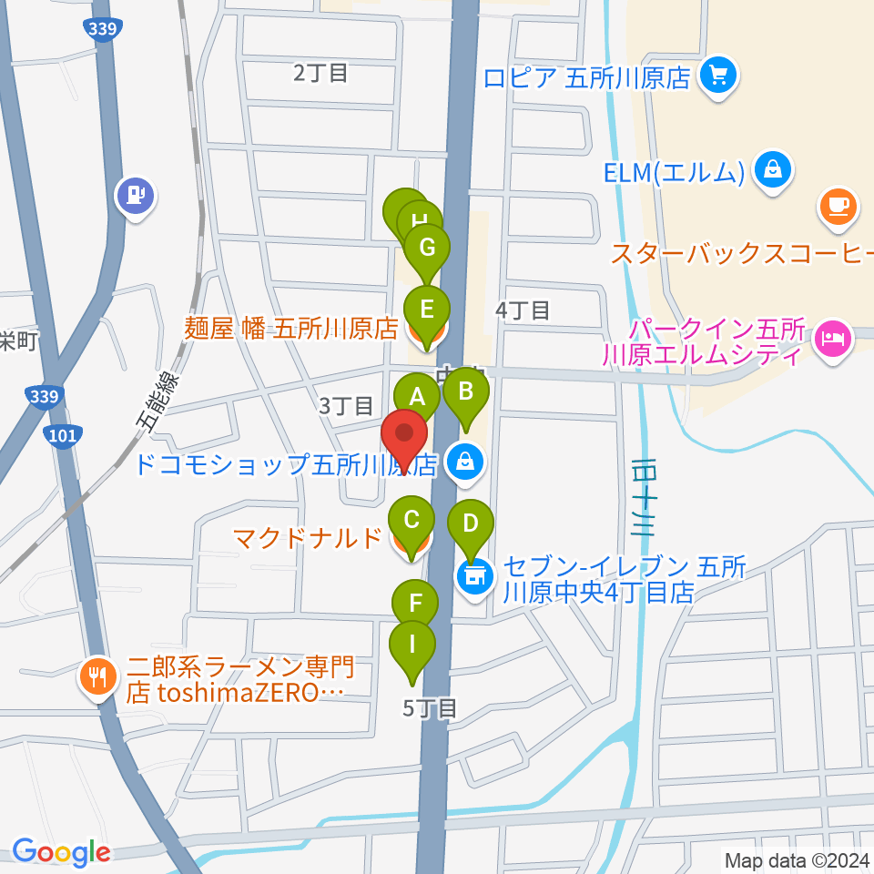 ゲオ五所川原店周辺のファミレス・ファーストフード一覧地図