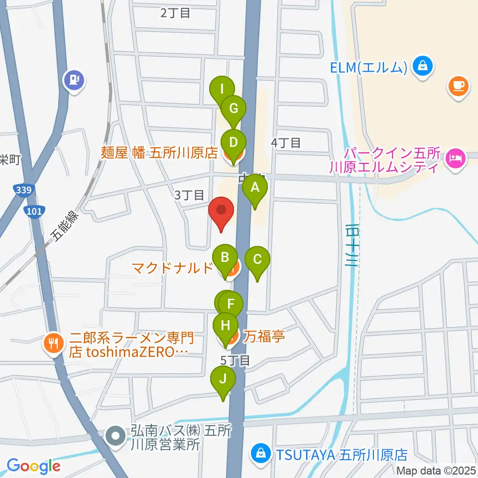 ゲオ五所川原店周辺のファミレス・ファーストフード一覧地図