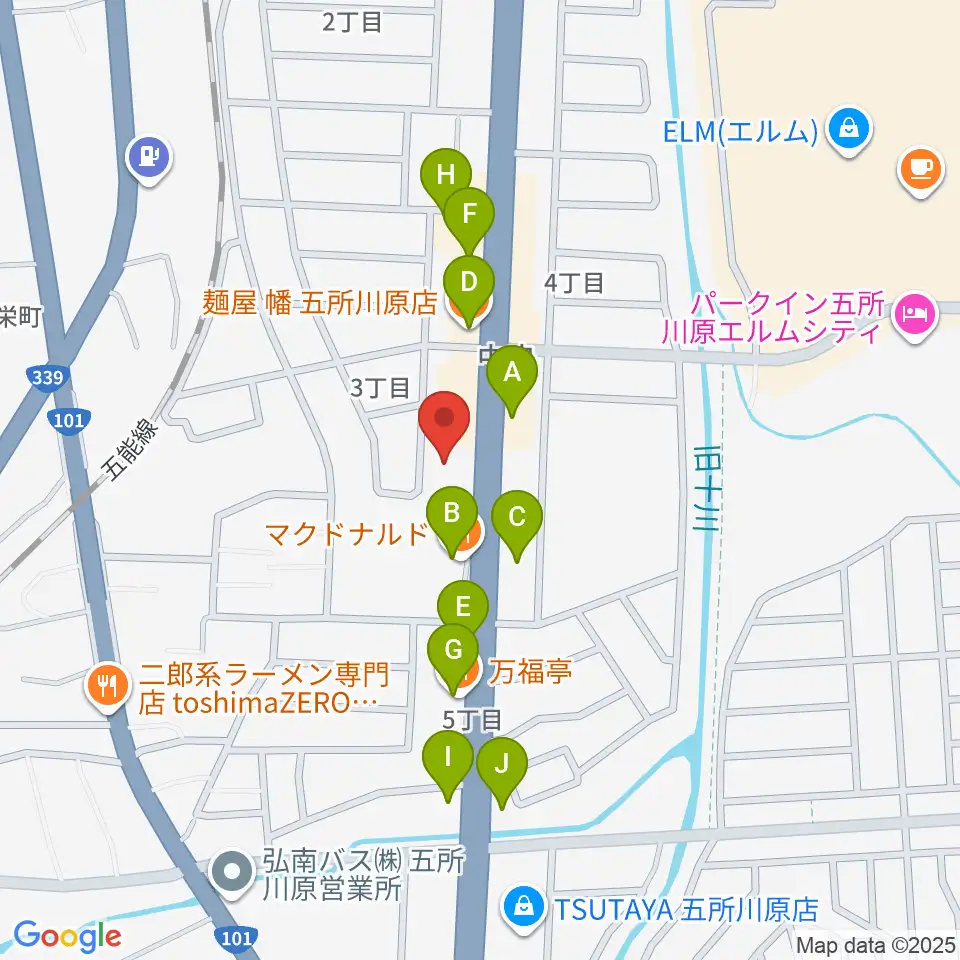 ゲオ五所川原店周辺のファミレス・ファーストフード一覧地図