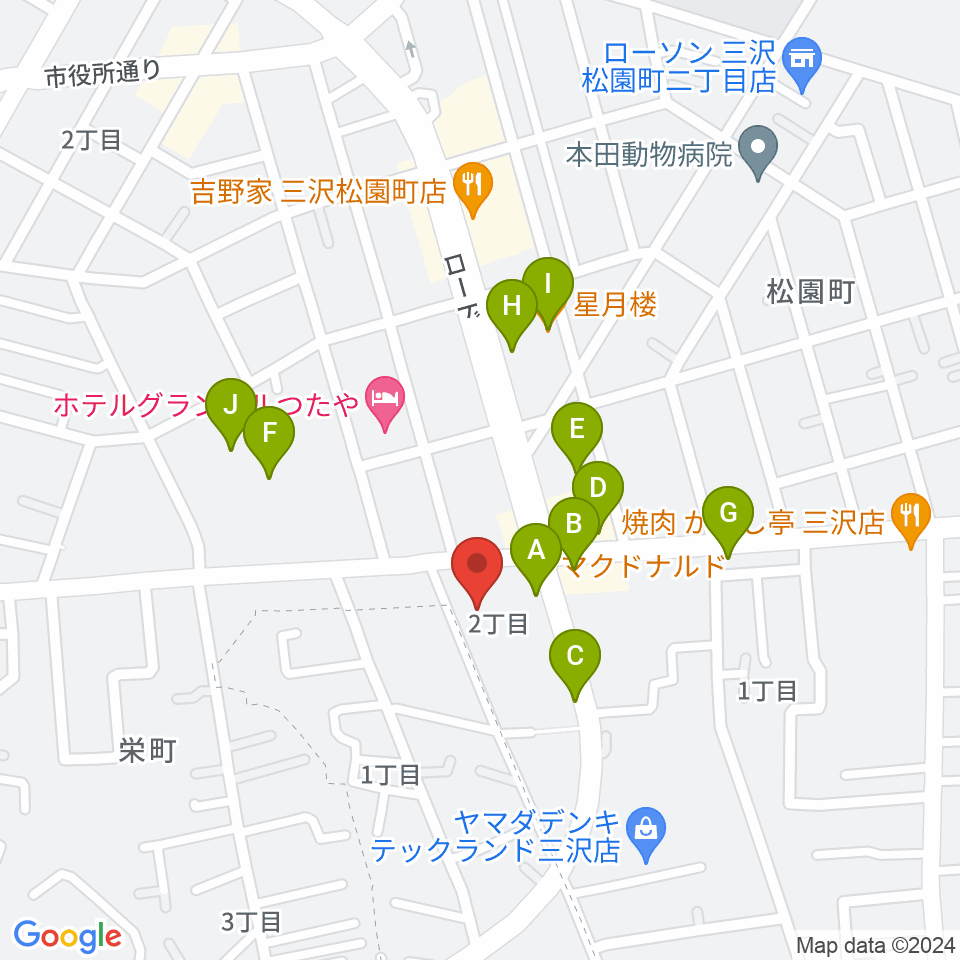 ゲオ三沢店周辺のファミレス・ファーストフード一覧地図