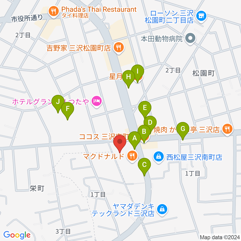 ゲオ三沢店周辺のファミレス・ファーストフード一覧地図