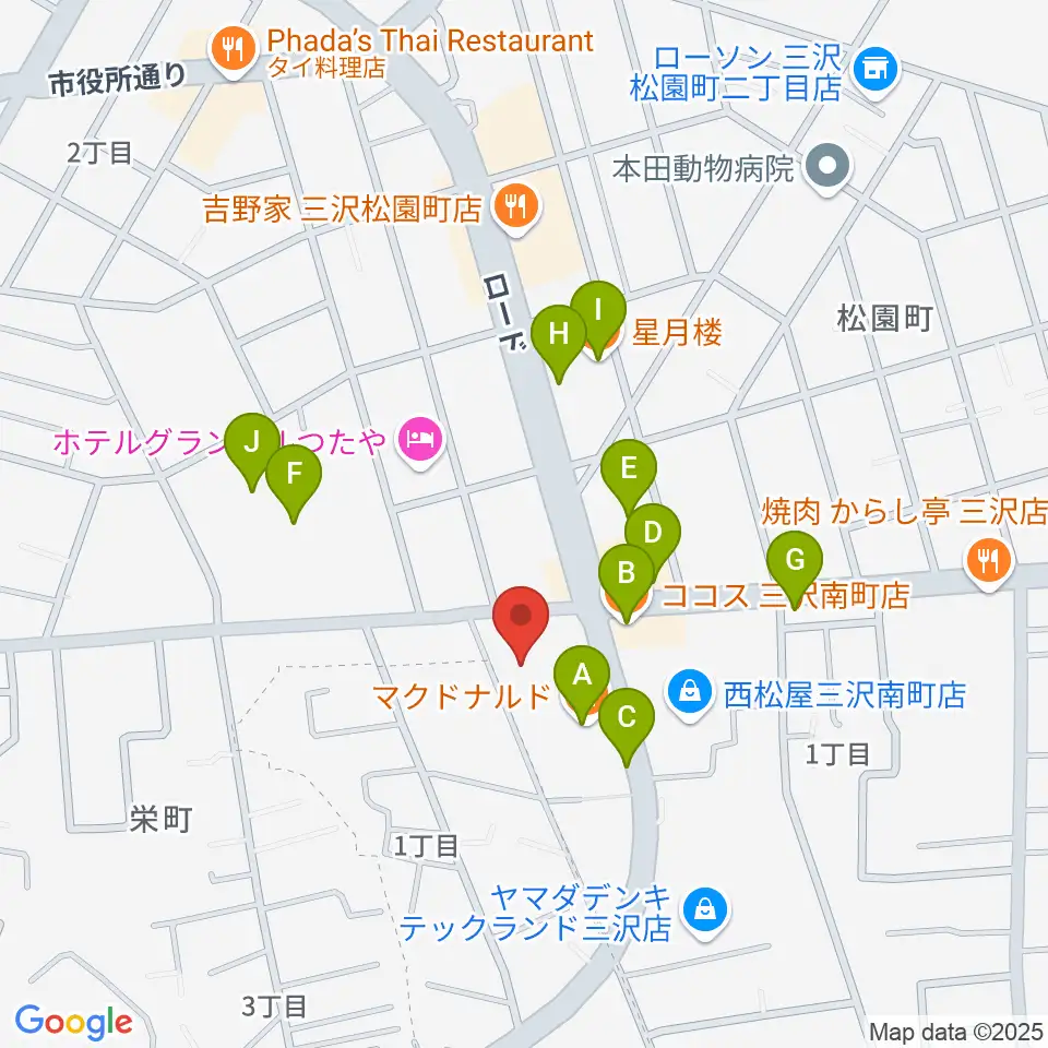 ゲオ三沢店周辺のファミレス・ファーストフード一覧地図