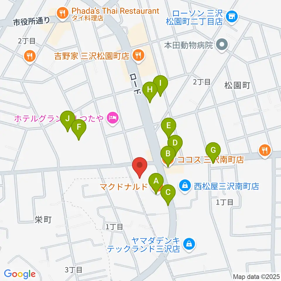 ゲオ三沢店周辺のファミレス・ファーストフード一覧地図