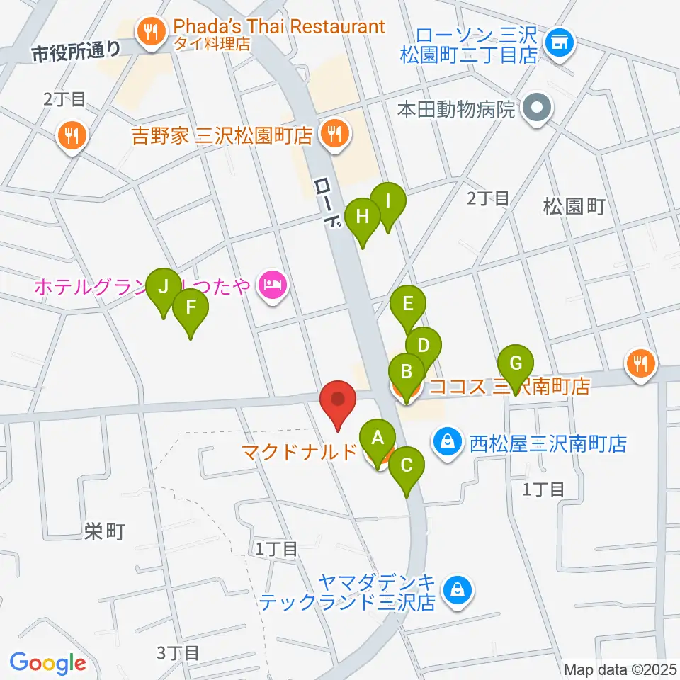 ゲオ三沢店周辺のファミレス・ファーストフード一覧地図