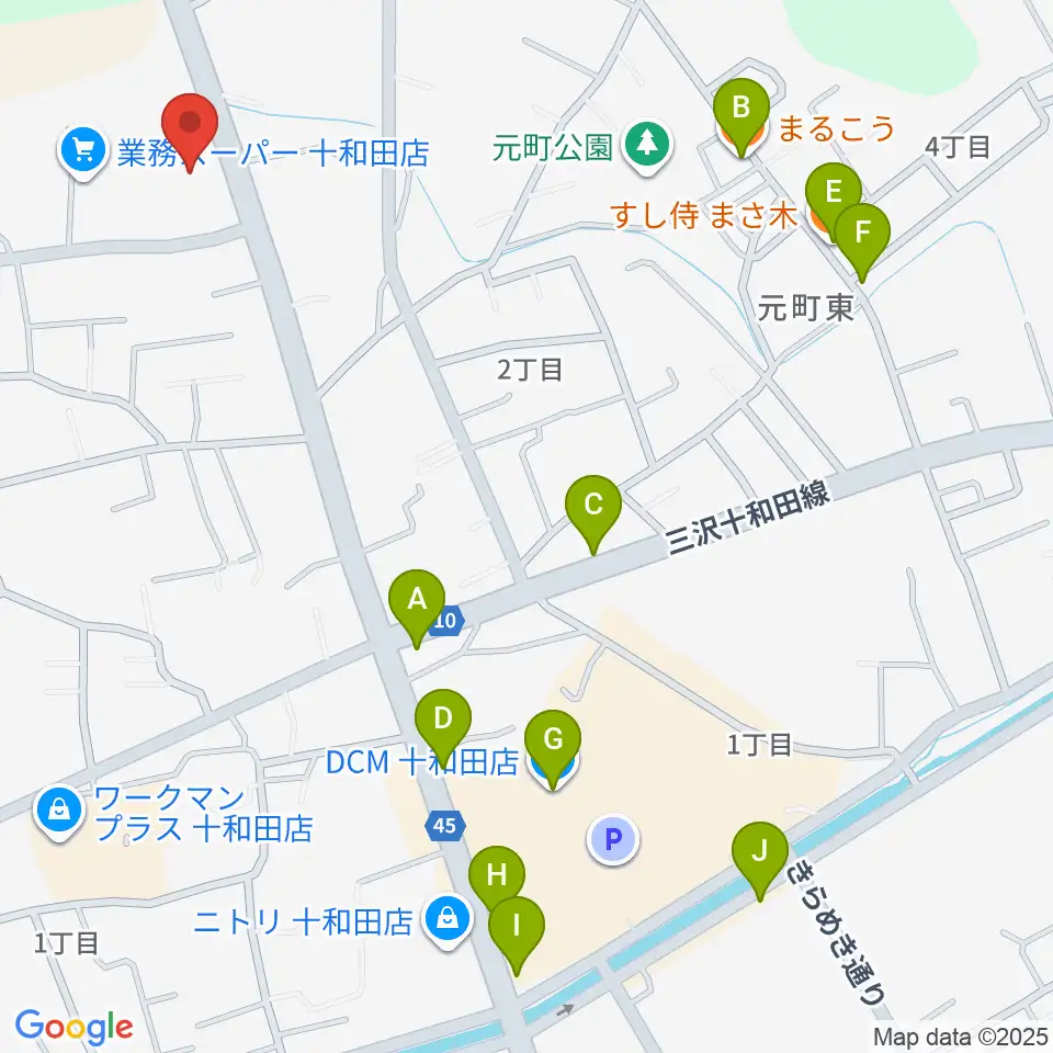 ゲオ十和田千歳森店周辺のファミレス・ファーストフード一覧地図