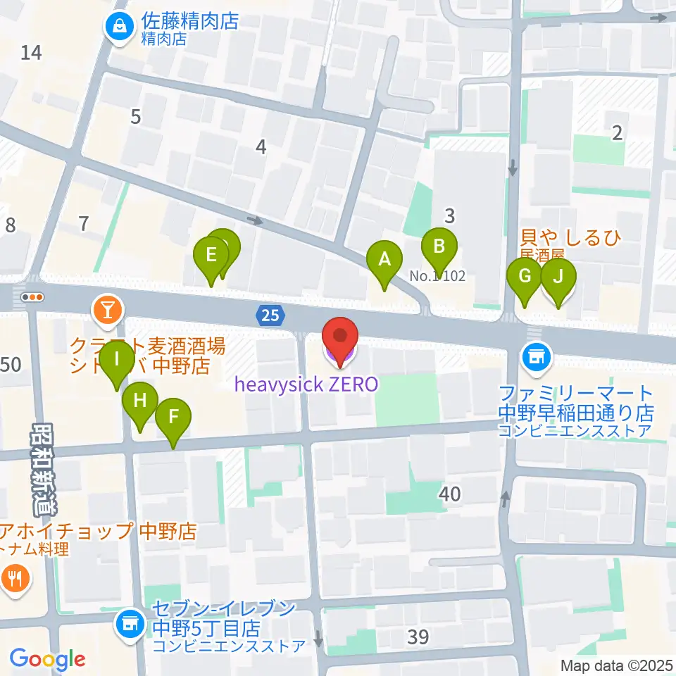 中野heavysick ZERO周辺のファミレス・ファーストフード一覧地図