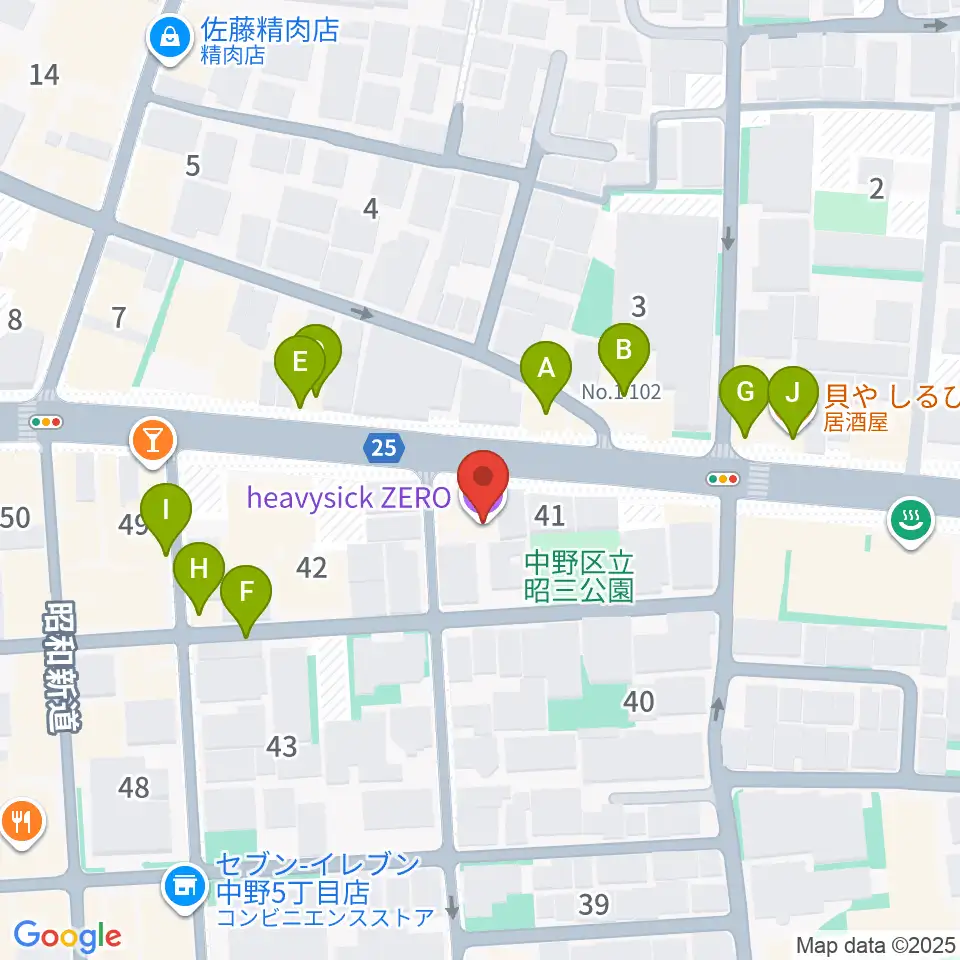中野heavysick ZERO周辺のファミレス・ファーストフード一覧地図