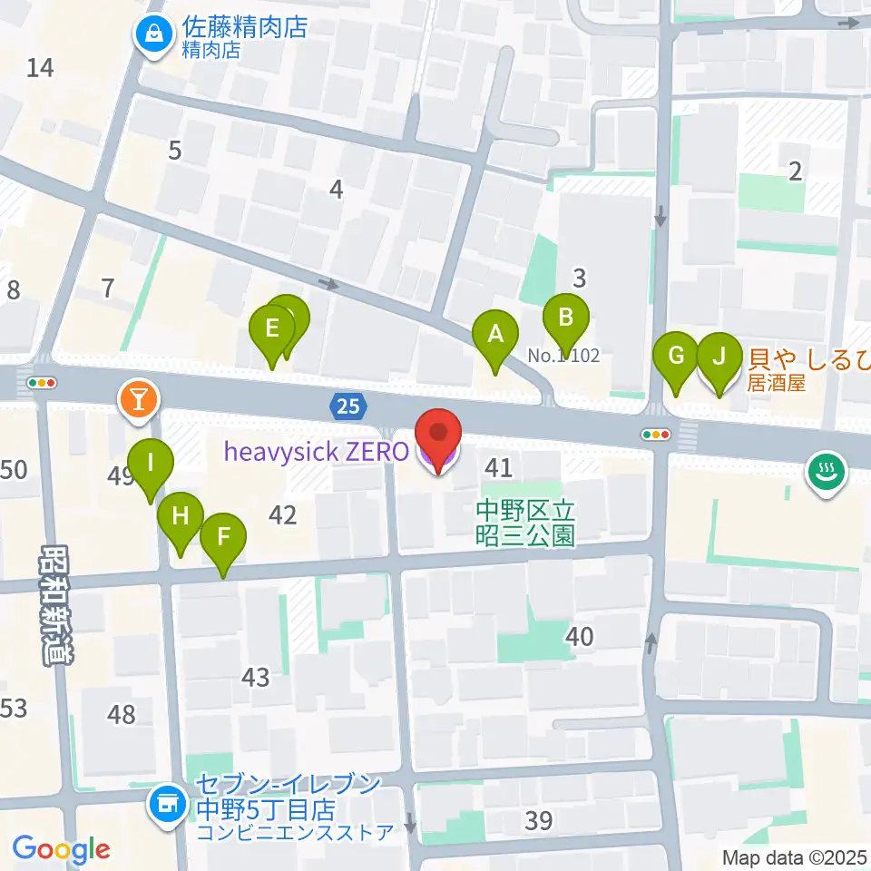 中野heavysick ZERO周辺のファミレス・ファーストフード一覧地図