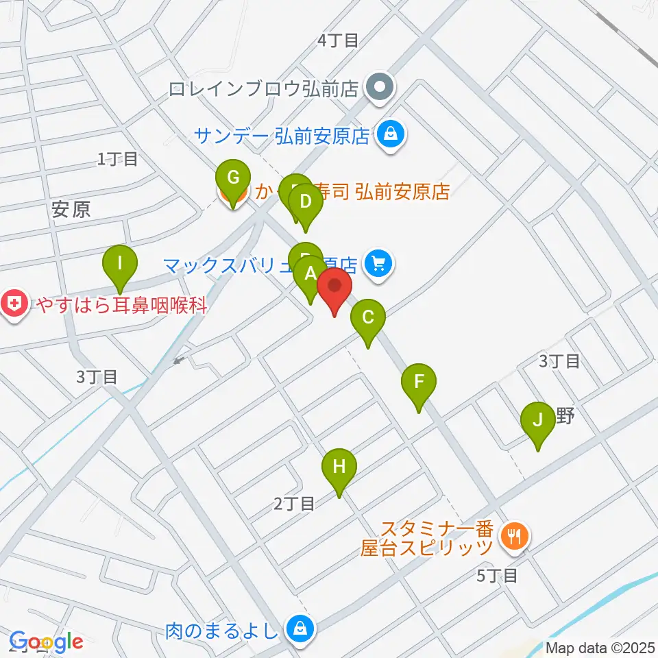 ゲオ弘前安原店周辺のファミレス・ファーストフード一覧地図