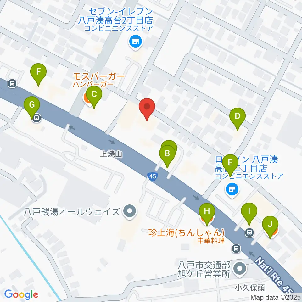 ゲオ八戸湊高台店周辺のファミレス・ファーストフード一覧地図