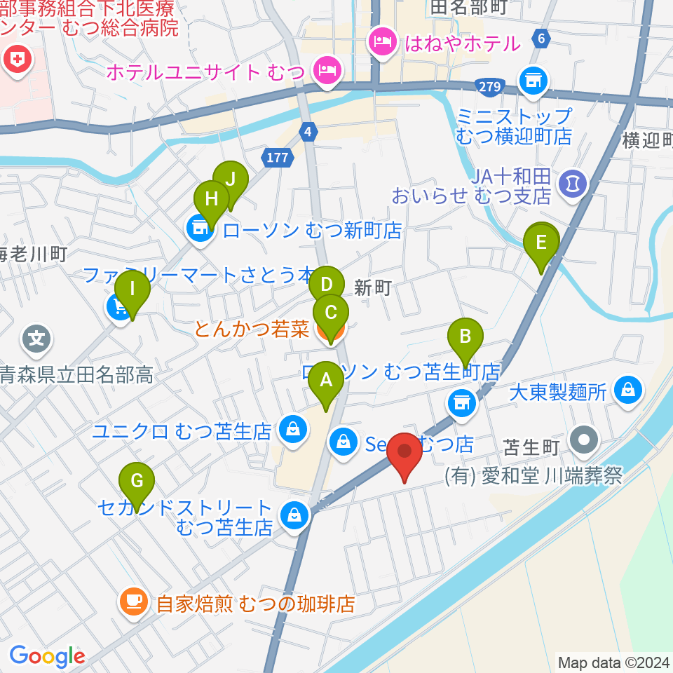 ゲオむつ苫生町店周辺のファミレス・ファーストフード一覧地図