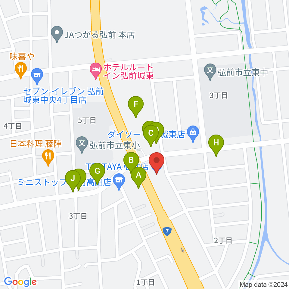 TSUTAYA 弘前店周辺のファミレス・ファーストフード一覧地図