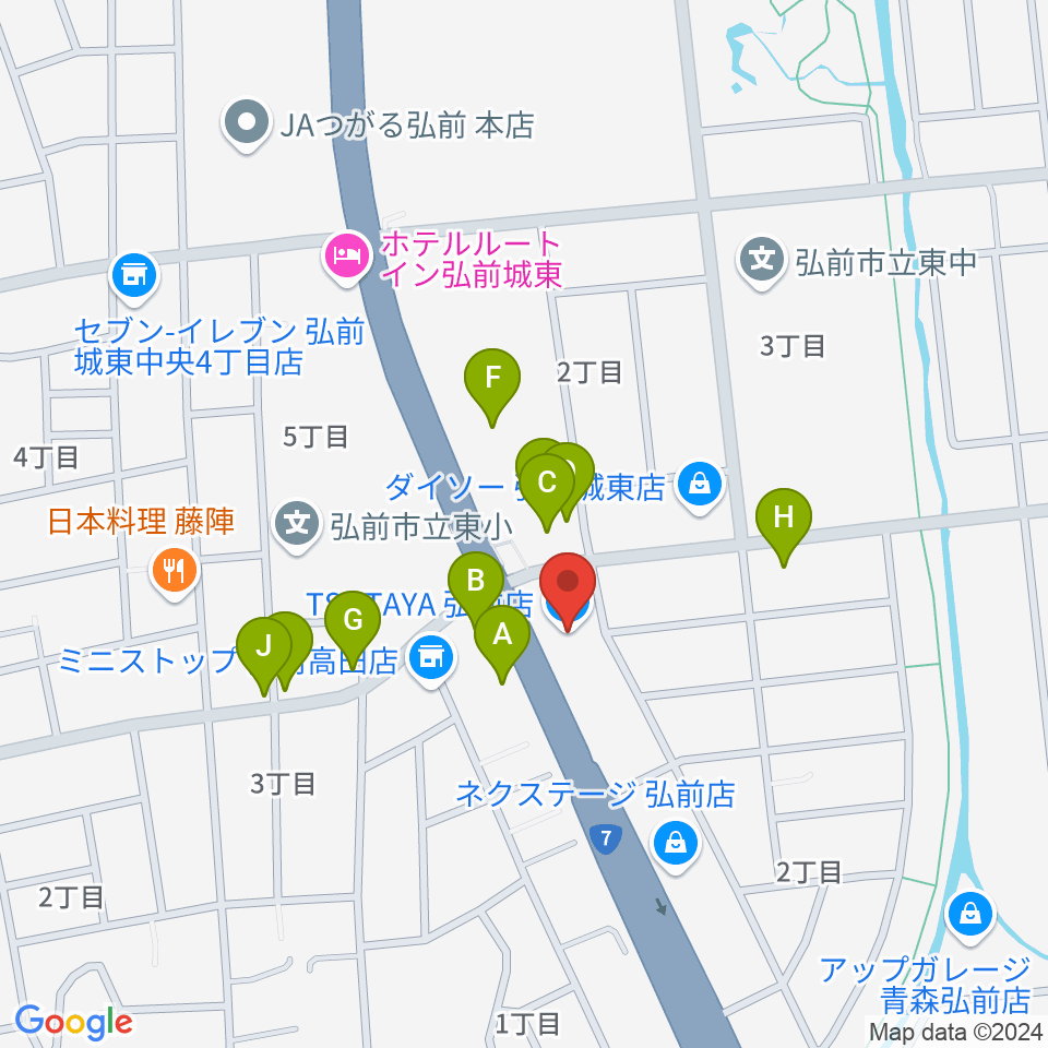 TSUTAYA 弘前店周辺のファミレス・ファーストフード一覧地図