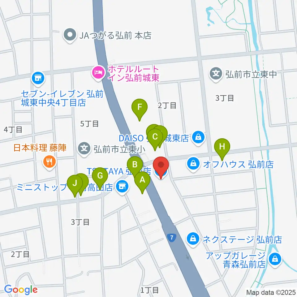 TSUTAYA 弘前店周辺のファミレス・ファーストフード一覧地図