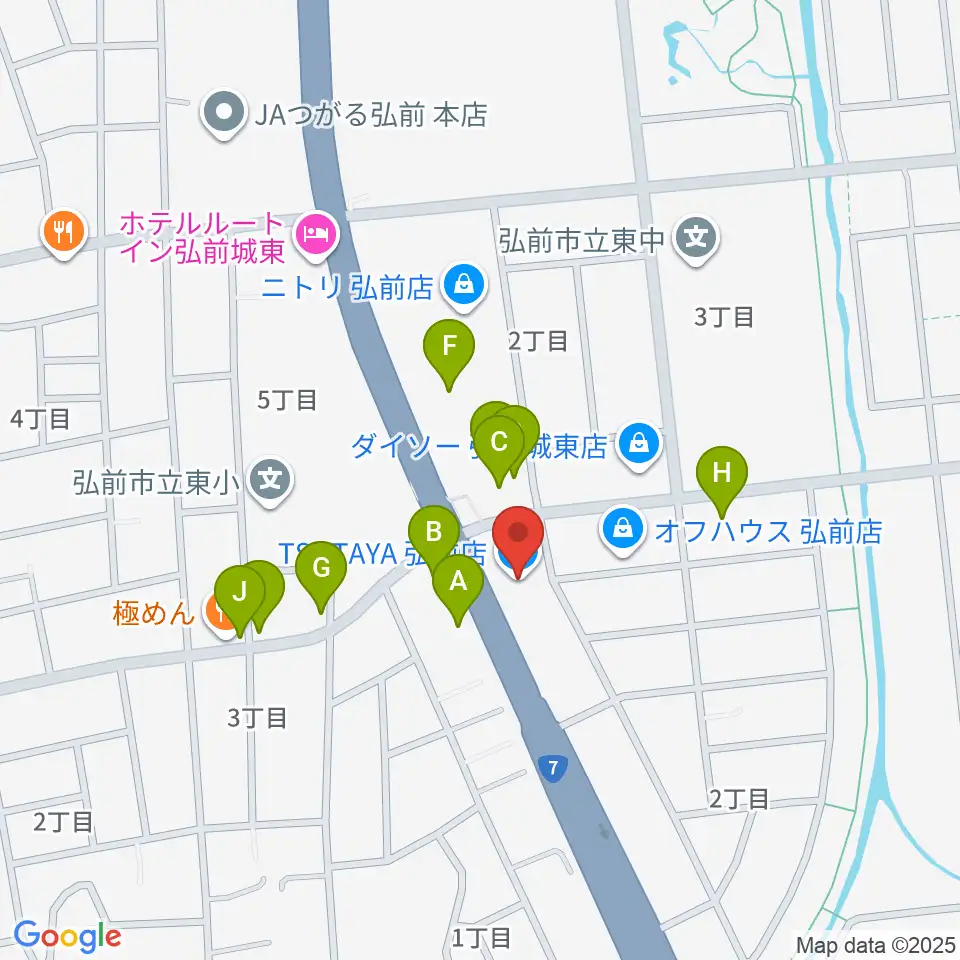 TSUTAYA 弘前店周辺のファミレス・ファーストフード一覧地図