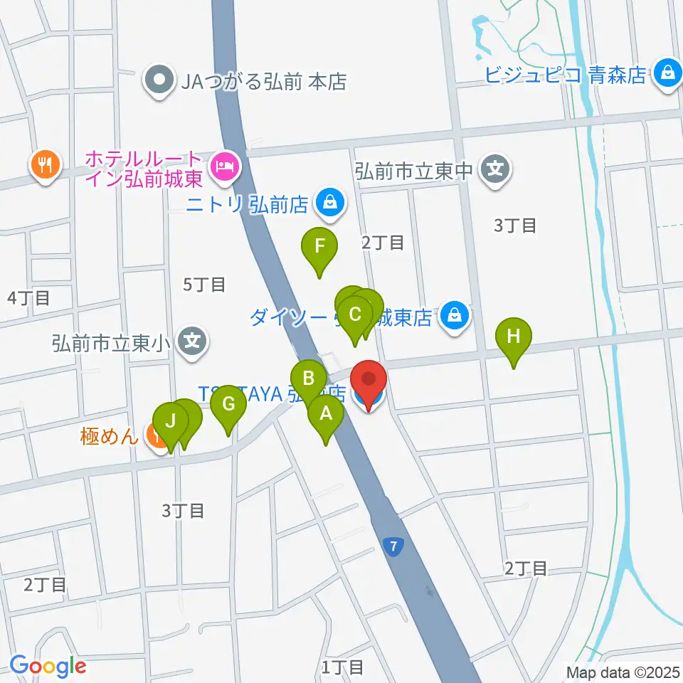 TSUTAYA 弘前店周辺のファミレス・ファーストフード一覧地図
