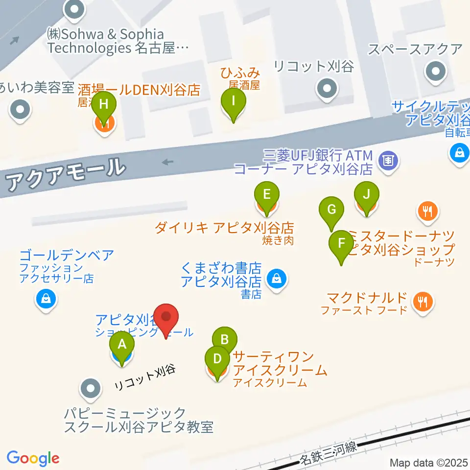 パピーミュージックスクール刈谷アピタ教室周辺のファミレス・ファーストフード一覧地図