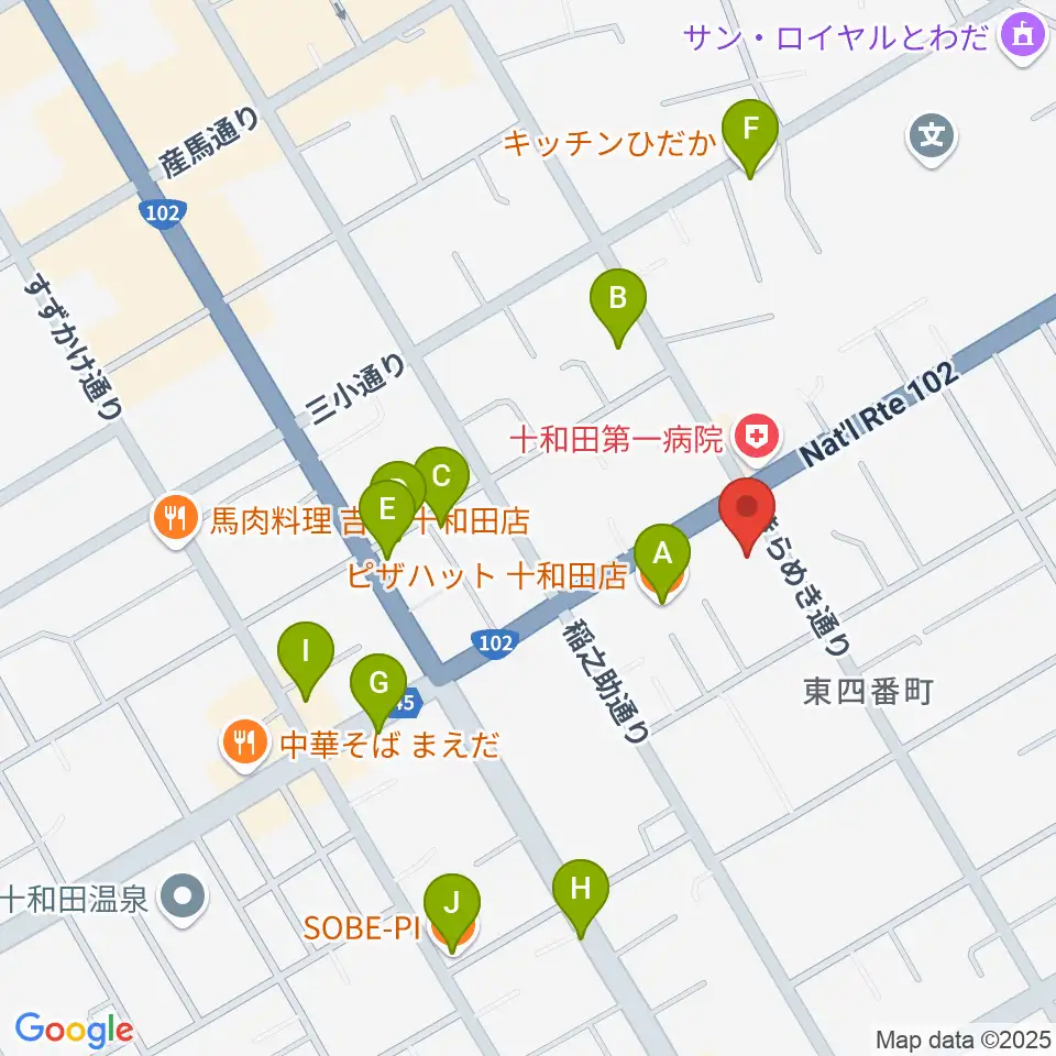 TSUTAYA 十和田店周辺のファミレス・ファーストフード一覧地図