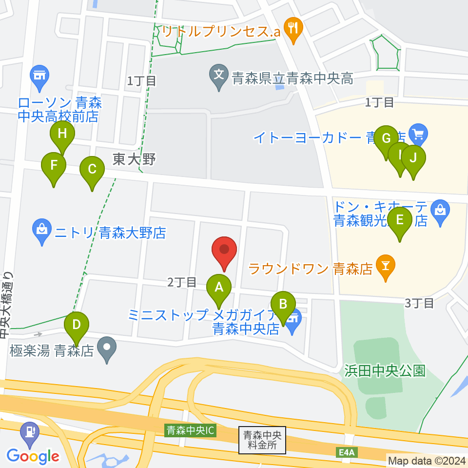 TSUTAYA 青森中央店周辺のファミレス・ファーストフード一覧地図